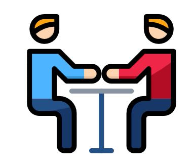 illustration of 2 people sitting at a table
